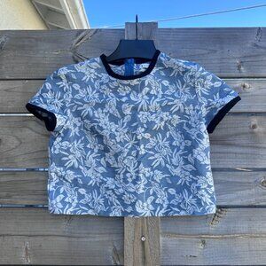 Vintage Floral Cropped Short Sleeve Denim Top - XS